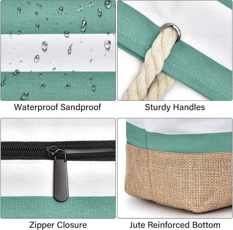 Becokan Beach Bags for Women Large Canvas Beach Tote Bag Beach Bags Waterproof Sandproof Swim Pool Bag Travel Essentials - Image 2